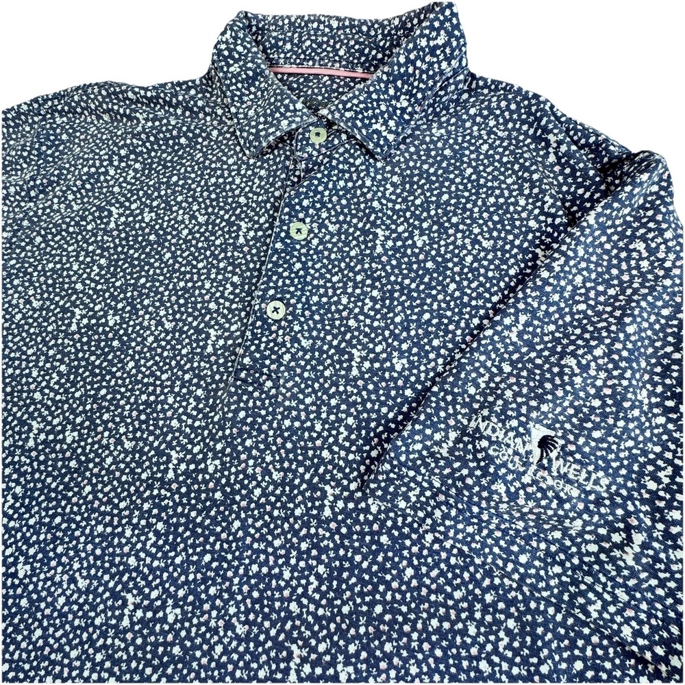 Johnnie-O Gino Prep-formance Polo Men L AOP Golf Blue Tech Stretch Indian Wells